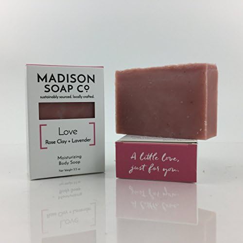 LOVE 2-PACK Lavender + Rose Clay Handmade Vegan Bath Soaps by Madison Soap Company, Hand and Body, Women Made in Wisconsin, Natural, Organic, Gifts for Her, Essential Oils, Natural Colorants