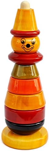 Maya Organic Handmade Wooden Stacking Toy Clown Made Using Natural Colors for Toddlers 18 Months Old and up, Helps in Early Education and Development | BIBBO