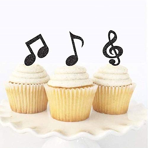 Zooyoo Black Glitter Music Note Cupcake Toppers Black Musical