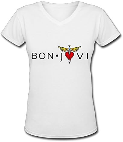 Best White V Neck T Shirt For Women Bon Jovi Album This House Is Not For Sale Logo