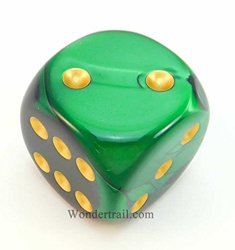 Black and Green Gemini With Gold Pips 50mm (2in) D6 Die Chessex