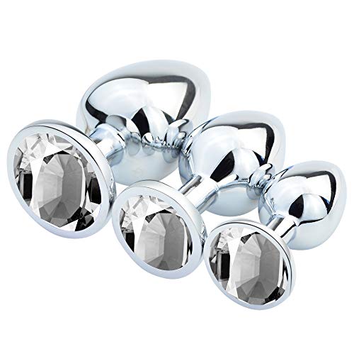 Dxhycc 3 Piece Jewelry Anal Plug, 3 Size Luxury Jewelry Design Fetish Anal Butt Plug Anal Trainer Toys Sex Toy Love Games for Experienced Users and Beginners Women Men (White)