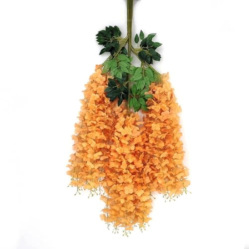 WEISPARK Fake Hanging Flowers - 12 Pieces 3.75 Feet/Piece Artificial Wisteria Vine Ratta Hanging Garland Silk Flowers Fall Decorations for Home Party Wedding Decor (Orange)