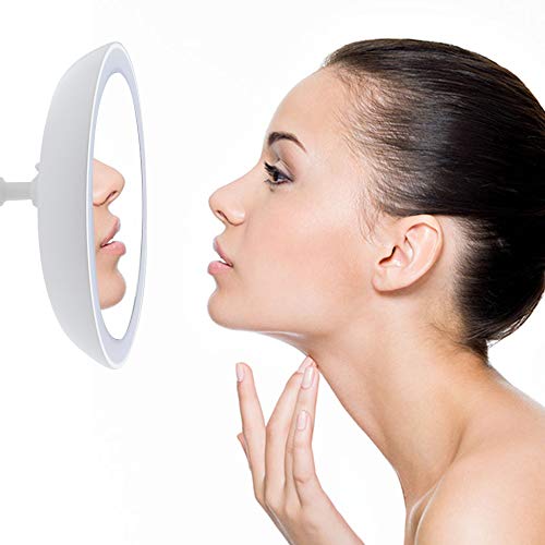 Vech 10X Magnifying Makeup Mirror with Lights, Hand Cosmetic Light up Mirrors, Intelligent Switch, 360 Degree Rotation, Powerful Suction Cup, Portable, Good for Tabletop, Bathroom, Traveling