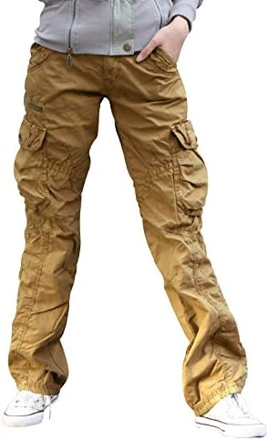 Eskaay Women's Casual Cargo Pants Military Army Styles Cotton Trousers 2809 Khaki M