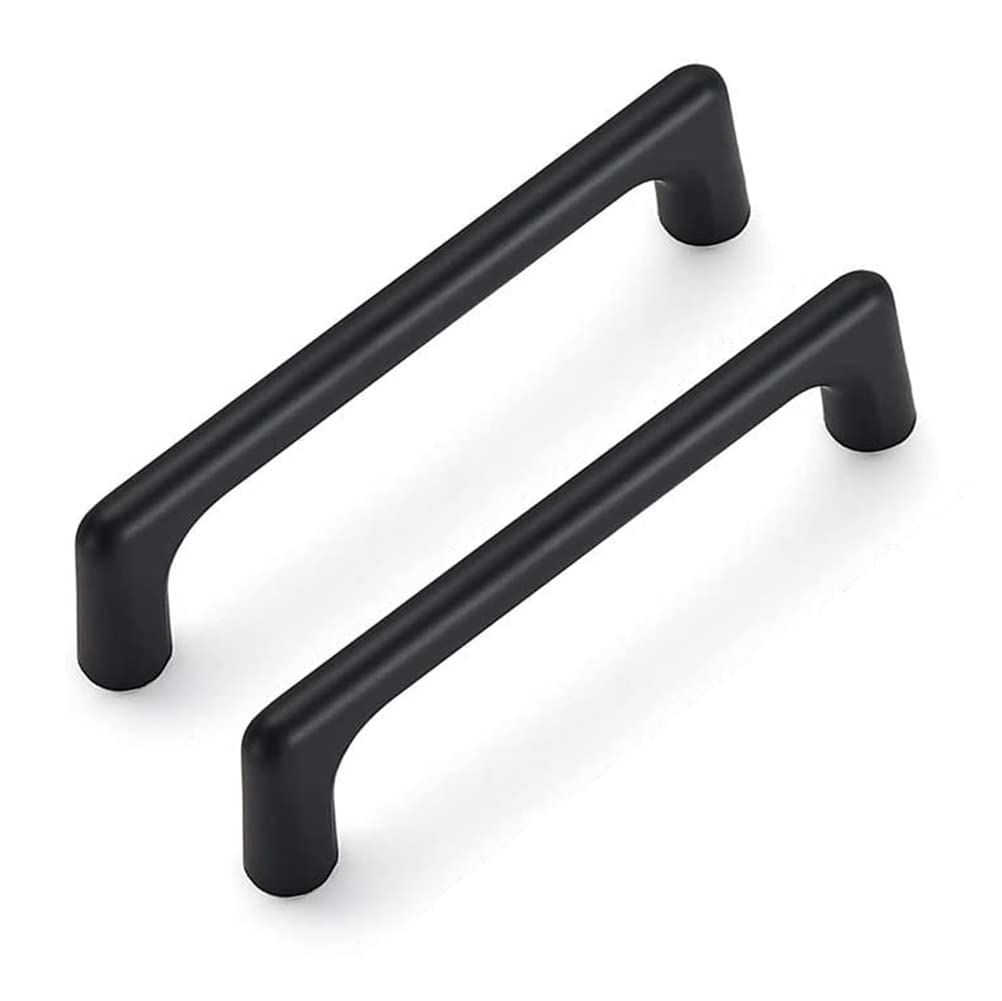 ANSIEDIO 2 Pieces Kitchen Cabinet Handles Hole Distance 128mm Matt Black Cupboard Handles Drawer Handles Zinc Alloy Wardrobe Handles