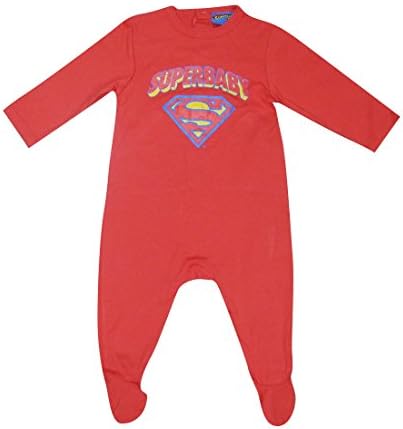 SUPERMAN Baby Boys One-Piece Long Sleeve Footed Romper / Onesie 23M Red