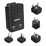 Universal Adapter, TESSAN Travel Adapter, USB Travel Power Charger Universal Charger Kit 2000W, 2 USB Ports 2 US Outlets with 5 Plug for Europe Italy UK Japan China Australia HK Cover 200+ Countries