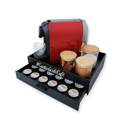 Melhor Porta-Cápsulas Bandeja Cantinho do Café Organizador Suporte Cafeteira Chá Servir - (Preto - 3 Corações)