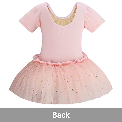 Bosowos Girls Skirted Leotard, Dance Dress Ballet Dancewear, Short Sleeve Glitter Tutu for Toddler Kid Girl - Thumbnail 2