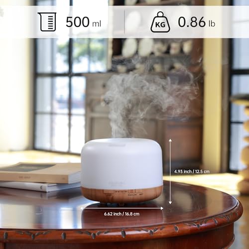 ASAKUKI Essential Oil Diffuser 500ml, Ultrasonic Aromatherapy Humidifier with Remote Control, 7 LED Colors, Timer & Auto-Off, Large Room Diffuser (Yellow)