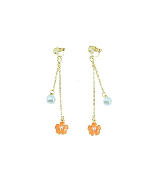 VGRDTW Cherry Earrings for Women, Clip On Pearl Earrings, Orange Blossom Long Chain for Weddings Parties Daily Wear