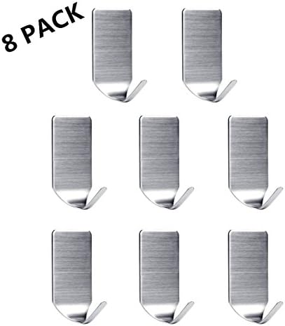 Adhesive Hooks, SUS 304 Stainless Steel Key Rack Garage Storage Organizer Stick On Sticky Bathroom Kitchen Towel Hanger Wall Mount Contemporary Square Style by JustJollyCart(Set of 8)