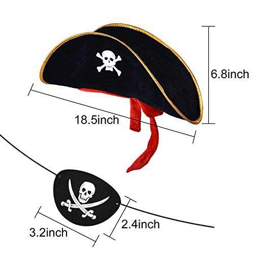 SAYAYA 4 Pieces Pirate Hat with Eye Patch Classic Skull Print Pirate Captain Costume Cap for Halloween Masquerade Party Cosplay Hat Prop - Thumbnail 2
