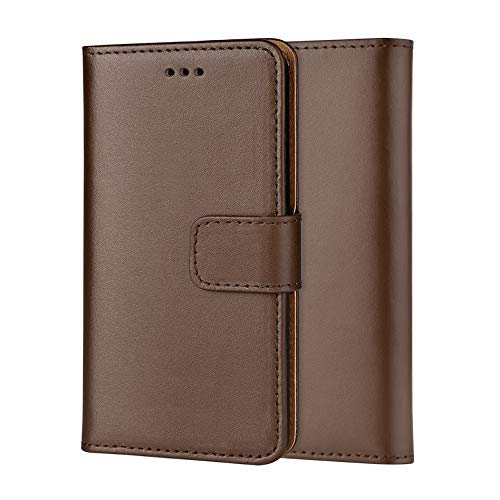 ameego Genuine Leather Bookcase for iPhone 11 PRO Max, Premium authentic Genuine Leather Wallet case with Magnetic, Kickstand, Cash & Card Slots Stockproof Slim Flip bookcase cover 6.5" (Brown)
