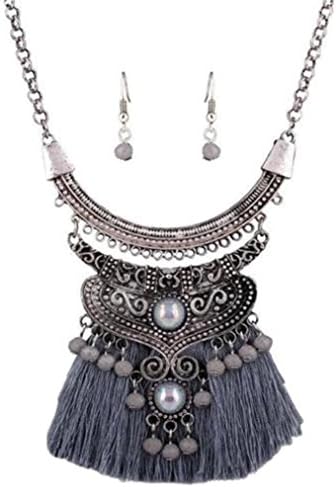 BSGSH Womens Vintage Boho Bohemian Jewelry Ethnic Tribal Tassel Necklace Earrings Set