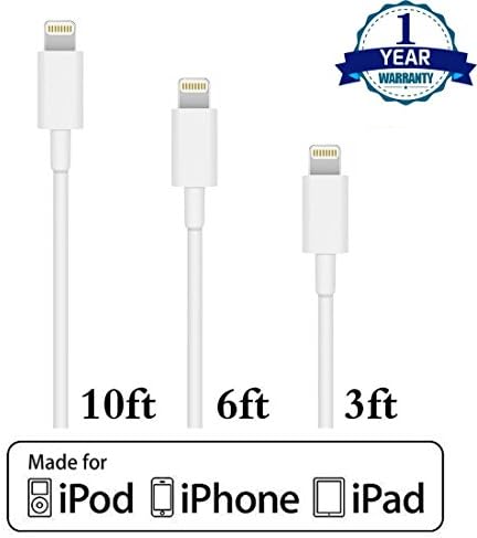 Rattan(TM) 3 Pack 3FT 6FT 10FT 8 Pin Lightning to USB Charger Cable Connector