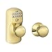 SCHLAGE FE575 PLY 505 PLY Plymouth Keypad Entry with Auto-Lock and Plymouth Knobs, Bright Brass