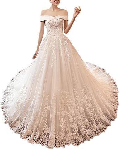 A-line Off Shouler Sweetheart Wedding Dress for Brides Lace Appliques Court Train Wedding Gowns
