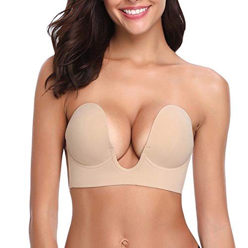 Aomh Strapless Bra Adhesive Invisible Backless Bras Plunge Reusable Magic Bra Nipple Covers Silicone Bra