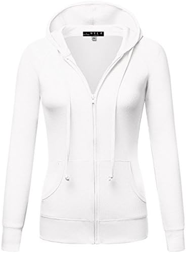 NYLA Women's Thermal Long Sleeve Lightweight Easy Wear Zip-Up Hoodie Jacket 35_ WHITE XL
