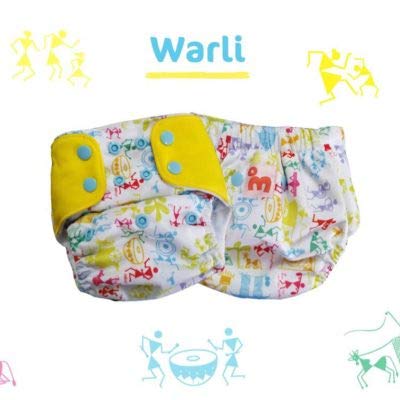 Superbottoms Plus UNO Reusable Cloth Diaper with Magic Soaker Like prefold which Dries Quickly (One Dry-Feel Open Insert and One Open Booster) [Day & Night Use] (for Babies-5 KG- 17 KG) (Warli Art)