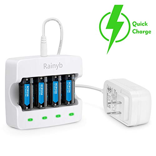 RCR123A Battery Charger for Arlo, Rainyb Arlo Battery Charger for RCR123A Li-ion Rechargeable for Arlo Wireless Security Cameras (VMC3030/3200/3330/3430/3530) Fast Charger