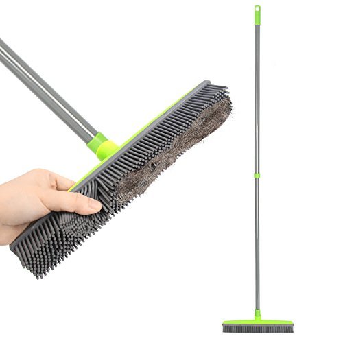 Rubber Broom Indoor Rubber Bristle Soft Sweeping Brush with Extending