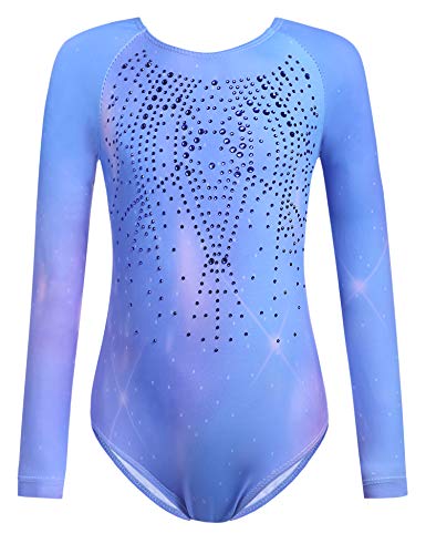 trudge Kinder Turnanzug Gymnastikanzug Mädchen Leotard Langarm Ärmellos Trikot Training Dancewear Gymnastikbody Tanzbekleidung Wettkampf 3-12 Jahre, Sternenblau, 120
