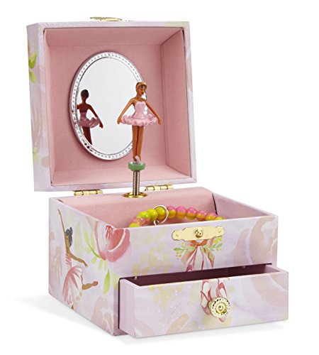 JewelKeeper Musical Jewelry Box, Pink Rose Ballerina Design with Pullout Drawer, Swan Lake Tune