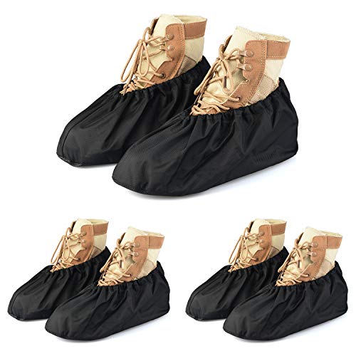 3 Pairs Waterproof Non Slip Washable Reusable Shoe Covers For Household Thickened Boot Covers (Black)