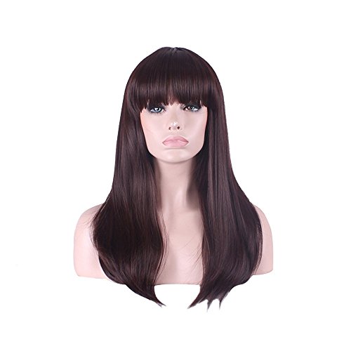 Women Cosplay Wig Girls Fashion Silky Straight Long Hair With Bangs Brown