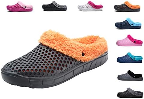 Men's Women Fur Lined Clogs Winter Furry Mules Plastic Rubber Garden Shoes Slippers Slip On