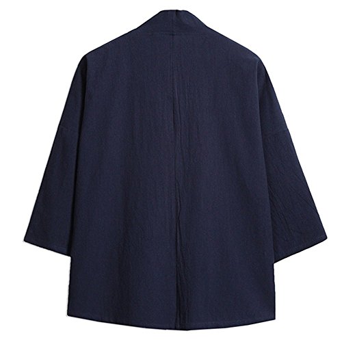 YOUMU Men Plus Size Japanese Kimono Style Cranes Embroidery Jacket Vintage Loose Japanese Yukata Coat Top (US 2XL (Bust:48.8"), type2,Navy)
