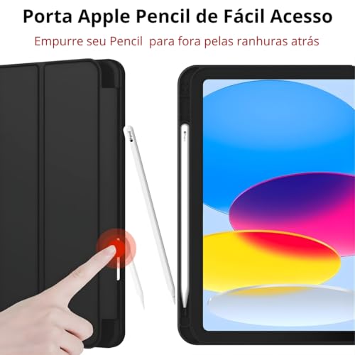 Capa para iPad 9ª/8ª/7ª Geração 10,2” (2021/2020/2019) – Case Slim Magnética com Despertar Automático, Suporte Ajustável e Porta Pencil (Preto)