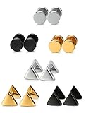 Jstyle Jewelry Stainless Steel Men Stud Earrings for Women Cool Ear Piercing Plugs Triangle Tunnel 6 Pairs
