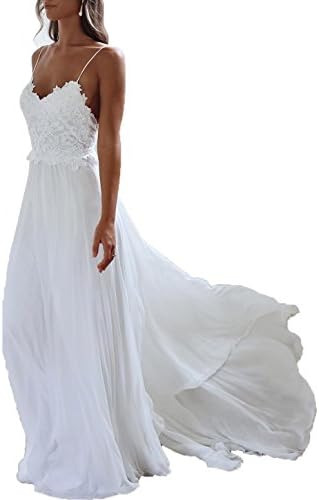 Monkidoll Women's Chiffon Beach Wedding Dresses White US 10
