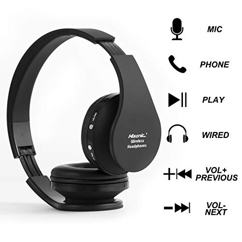 Bluetooth Headphones Wireless, yusonic Foldable Wireless and Wired Stereo Headset Built in Mic for Cell Phones, TV, PC. (Black)