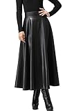 Zeagoo Women Winter PU Leather High Waist Midi Maxi Long A-line Skirt in Black Type 1 Large