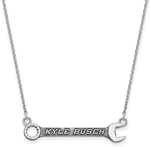925 Sterling Silver Rhodium-plated LogoArt NASCAR 'Kyle Busch' Wrench Pendant Necklace 18"
