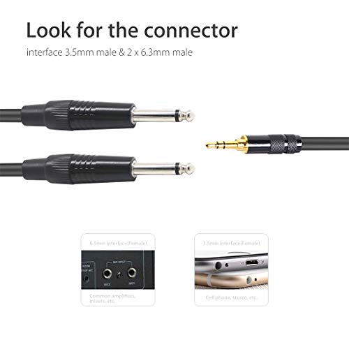 Aobiny Cables,Male 3.5mm1/8 to 6.35mm 1/4 Male TRS Stereo Audio AUX Cable PC for iPod 3/5 (A)