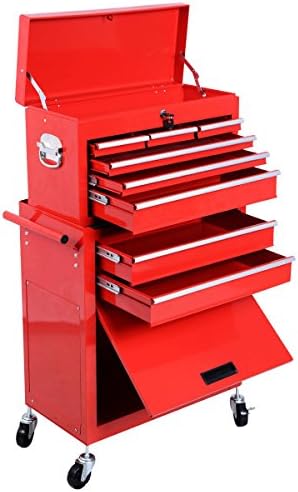 2pc Large Red Portable Rolling Tool Box Locking Storage Chest Cabinet w/ Wheels