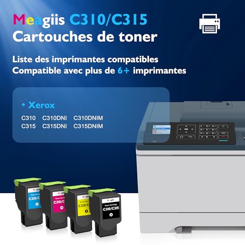 Meagiis C310 C315 Toner Cartridge Compatible with Xerox C310 C315 Toner 006R04356 006R04357 006R04358 006R04359 for Xerox C310 C310DNI C310DNIM C315 C315 DNI (1 Black, 1 Cyan, 1 Yellow, 1 Magenta)