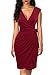 Berydress Women's Classic Cocktail Party Cap Sleeve Deep V Neck Draped Waist Tie Belt Knee-Length Faux Wrap Dress (XL, 6028-Burgundy)