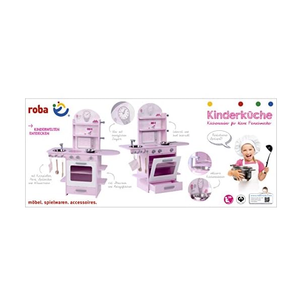 roba Spielküche, rosa, Kinderküche mit Herd, Spüle, Wasserhahn & Regal inkl. Zubehör – Bild 5