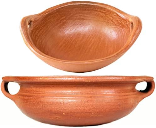 Craftaman India Online Pottery Earthen Kadai/Clay Pots Unglazed Combo for Cooking Pre-Seasoned, 4 and 1 Ltr, Red