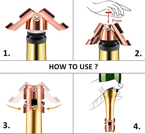Champagne Bottle Stopper, Rose Gold Stainless Steel Champagne Sealer Plug, Super Powerful Vacuum Seal, Reusable Wine Saver for Champagne, Cava, Prosecco & Sparkling Wine (1 Pack)