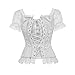 Women's Princess Renaissance Corset Lace Ruched Sleeves Elegant Overbust Top 2X-Large White