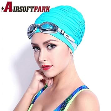 Swimming Caps Long Hair Swim Cap Pleated Cloth Fabric Bathing Hats