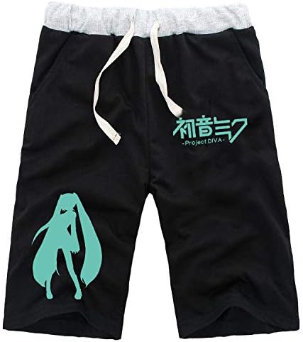 Casual Men Beach Shorts Swim Trunk Quick-Dry Surf Summer Boardshorts Hatsune Miku 03 Black